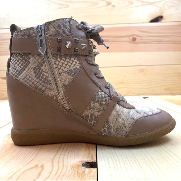 Sam Edelman Brogan Wedge Gray Tan Snake Sneakers 6 - Picture 9 of 15